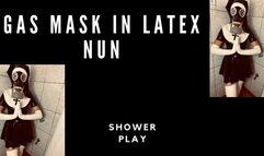 gas mask in latex nun play shower