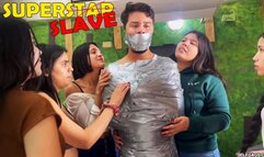 No Autographs, No Mercy: Rude Superstar Mummified and Gagged by Bratty Fan Girls (high res mp4)