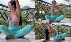 Breath practice and express stretch on outdoor balcony