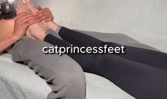 Spy as he massages my mature, boney, veiny feet, white pedicure, pre-footjob, cucks pov