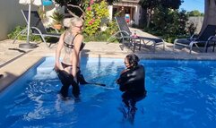 Latex ladies in the pool: Fetish striptease until we are topless