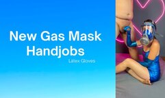 Handjobs in gas mask and long blue latex glove