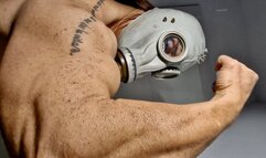 FBB gas mask super pumped muscles grunting high flexing hardcore muscle pecs topless giantess biceps view