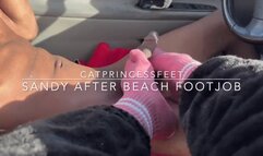 Huge cumshot! After beach parking lot car solejob-toejob footjob, bbc on cougar feet, tabu socks, sandy dick, red toes