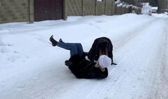 High Heels on Very Slippery Ice, High Heels on Ice Comparison, Stilettos on ice, Platform Shoes on ice