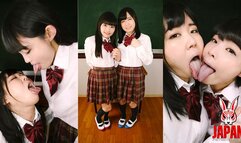 POV!! Double Lesbian Tongue Kiss with Long and Playful Schoolgirl Style - Hikari MANGETSU and Ena YUZURIHA