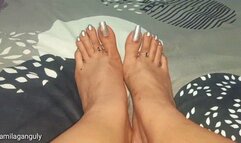 Beautiful Indian Feet Long Toes With Shiny Silver Toenails JOI