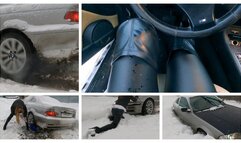 CRAZY CAR STUCK: Emily with vibrator in pussy got her BMW stuck in snow hard