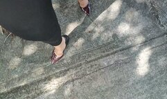 Angelin walking in stiletto heels in the middle of the park (1)