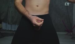 A sporty guy in thermal leggings jerks off his hard dick - big cock, masturbation, wanking, gay porn