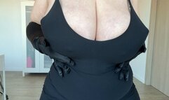 Black dress tease, ass clap and pussy play