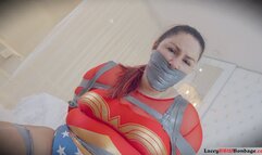 Lacey - Frogtied and Tape Gagged as Wonder Woman by Stepbrother FULL Video 4K ( BBW Bondage , Frogtie , Cleave Gag , Duct Tape Gag , Bound Orgasms )