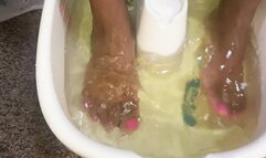 barefoot - Goddess MXDominion gives herself Pedicure in her Foot Bath, femdom, goddess worship, wrinkled soles  1080