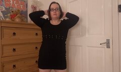 wife Striptease in Black Woollen minidress