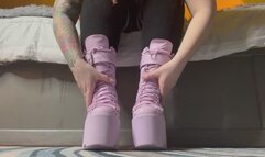 Foot Fetish Sniffing Big Purple Boots