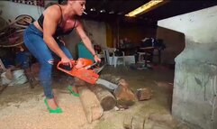 Smoking while revving a chainsaw