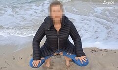 Exela in Feet fetish on a beach in winter