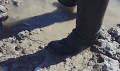 High heel boots in the mud