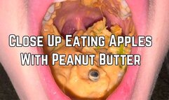 Phoenix Bates Eating Apples With Peanut Butter Up Close 4k HD - Mukbang - Open Mouth Chewing - Food Shown - Messy - Mouth Fetish