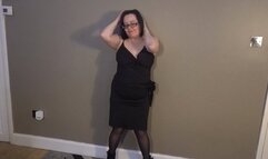 Wife showing of bouncing breast doing striptease in holdup stockings