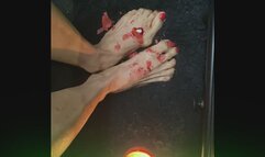 Sexy Asian With Small Feet with Long Sexy Toes getting candle wax