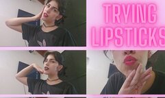 Trying lipsticks