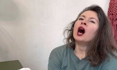 brunette girl widely yawing m0