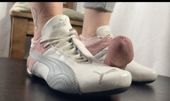 A Shoejob with Puma Futurecats - Tramplegirl is wearing used sneakers from a fan to let her boy explode under her soles - sneaker fetish, CBT Cock trampling and shoejob - multiedit - 4k