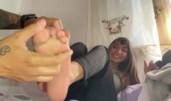 Tickling latina girlfriend's feet up