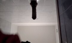 Giant black dildo on the wall and in my ass, shaved cock and rosebud with my fingers