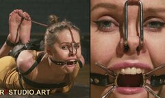 Ivanka - Tight Leather Rope Hogtie on Turntable + Ring Gag and Nose Hook (UHD 4K MP4)