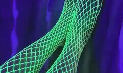 Green Neon Fishnet on sexy Asian Tiny Feet with Long Toes