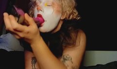 Ruining my clown makeup with drooly blowjob