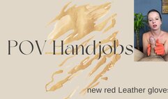 pov handjobs in new red leather glove