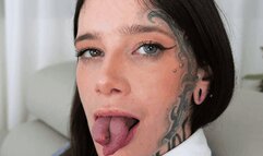 Numa teases and humiliates you with her splitted tongue ( TATTOOS & PIERCING )