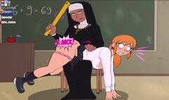 Confession Booth! Animated Big Booty Nun Spanks School Girl Front of Class