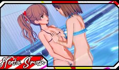 Misaka Mikoto Strapon Fucks Shirai Kuroko in a Pool - a certain Scientific Railgun Hentai.