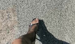 POV walking in stockings and high heels