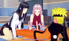 Naruto Fuck Hinata and Sakura Tight Pussy Threesome Creampied