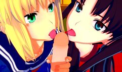 Fate/Stay Night: Fucking Rin and Saber at the Same Time (3D Hentai Uncensored)