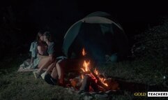 American schoolgirl has romantic sex by the night fire