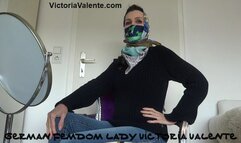 Silk cloth mask and headscarf with turtleneck sweater and jeans