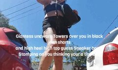 Giantess unaware Towers over you in black jean shorts and high heel high top guess Sneaker boots Stomping on you thinking your a tiny bug mkv