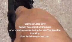 Giantess unaware in black jean shorts and guess high heeled hightop sneakers Giantess Lolas Dirty Sweaty Soles Socks&Sneakers after a walk on a sweltering hot day Toe Knuckle Cracking Foot Fetish Voyeurism cam avi