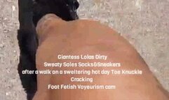 Giantess unaware in black jean shorts and guess high heeled hightop sneakers Giantess Lolas Dirty Sweaty Soles Socks&Sneakers after a walk on a sweltering hot day Toe Knuckle Cracking Foot Fetish Voyeurism cam mov