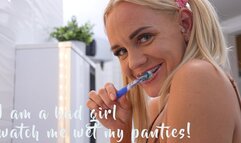 Nina wets her panties while washing teeth's