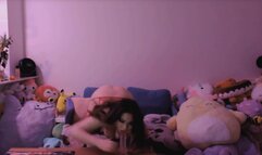 Asian waifu bouncing her boobs while riding a toy