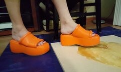 Lilith Doll Stuck in Sticky Orange Platform Sandals