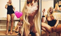 Smoking, blond milf, pussy tease