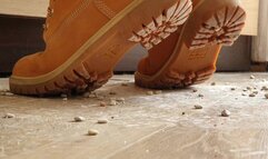 Giantess Cleaning Kitchen in Timberland Boots Pebbles Tinies on the Ground